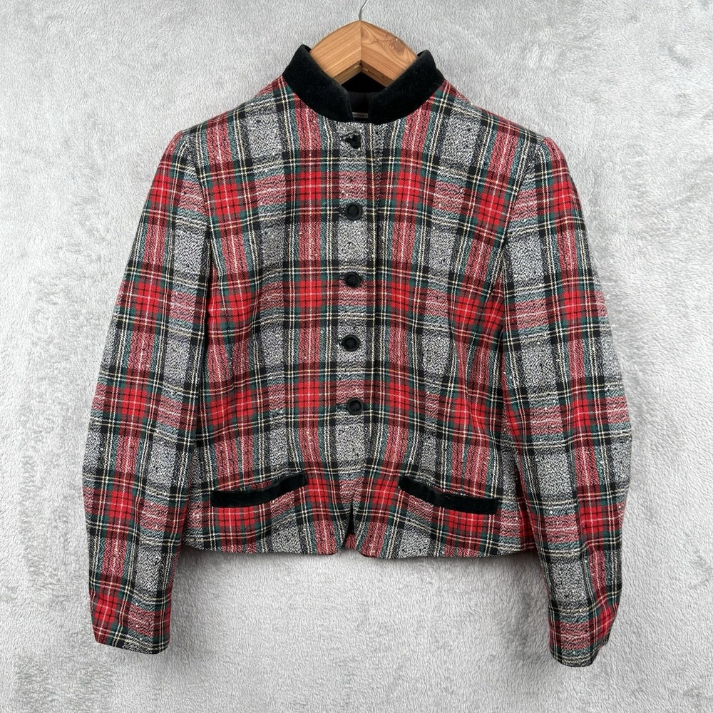 Pendleton Blazer Womens 6 Wool‎ Tartan Jacket Velvet Trim Plaid USA Made 90s VTG